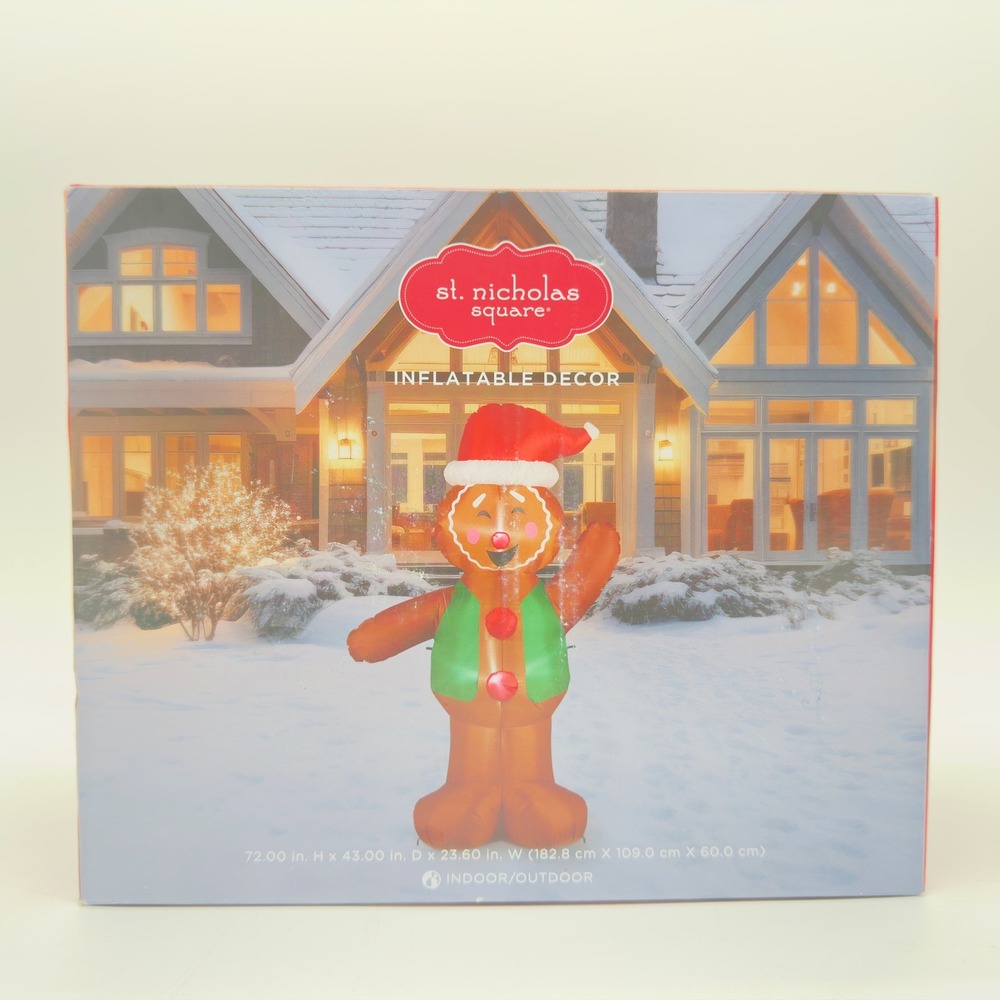 St Nicholas Square 6FT Gingerbread Man Christmas Inflatable NEW Sealed